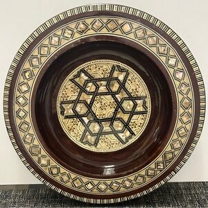 Vintage Egyptian Wood Inlay Plate Mother of Pearl Shell Decorative Handcrafted
